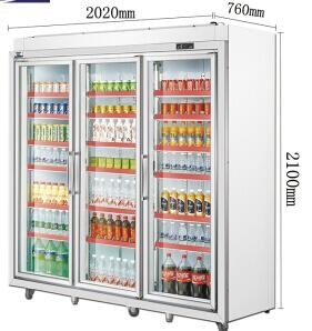2000L SUS304 Glass Door Beverage Fridge , Removable Commercial Beverage Cooler